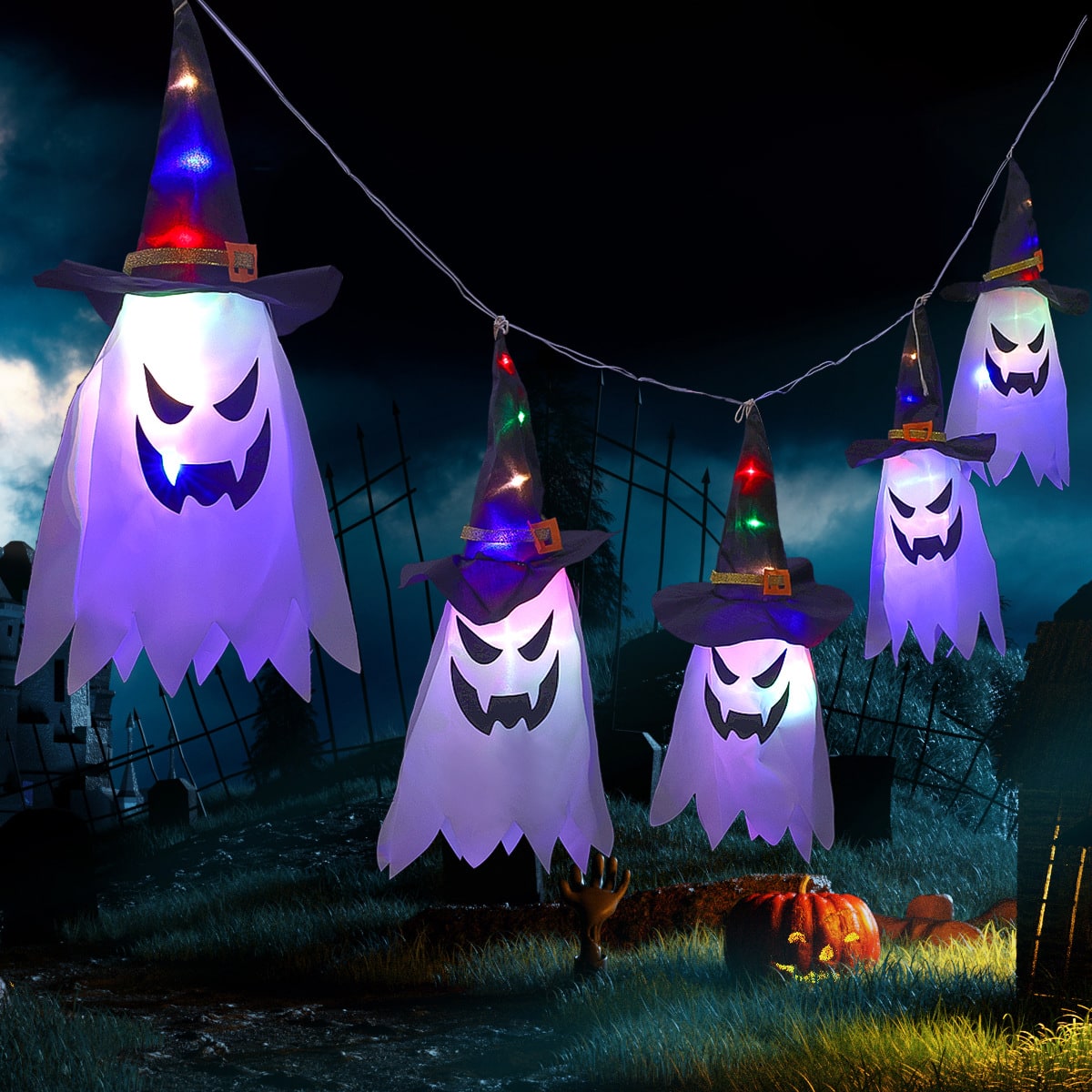 Halloween Ozdoby Wisząca Dekoracja Duch Lampion LED Papierowy do Domu i Imprezy