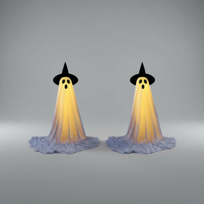 Halloween świecący Duch Dekoracyjny z Teleskopowym Stojakiem i Kapeluszem Czarownicy