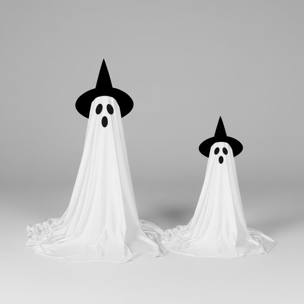 Halloween świecący Duch Dekoracyjny z Teleskopowym Stojakiem i Kapeluszem Czarownicy