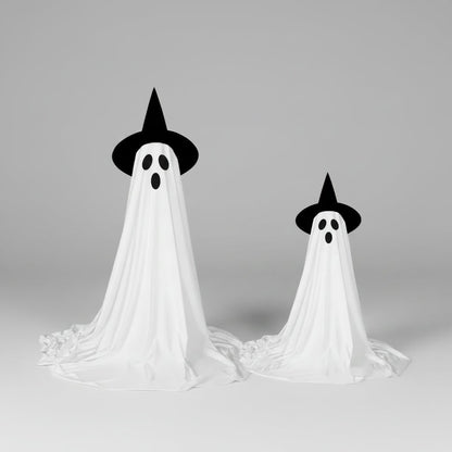 Halloween świecący Duch Dekoracyjny z Teleskopowym Stojakiem i Kapeluszem Czarownicy
