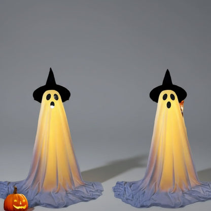 Halloween świecący Duch Dekoracyjny z Teleskopowym Stojakiem i Kapeluszem Czarownicy