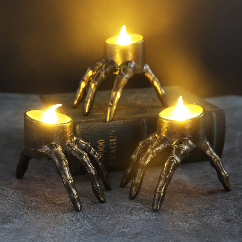 Halloween świeczka LED Czaszka i Dłoń Szkieletu Dekoracyjna z Płomieniem na Imprezę