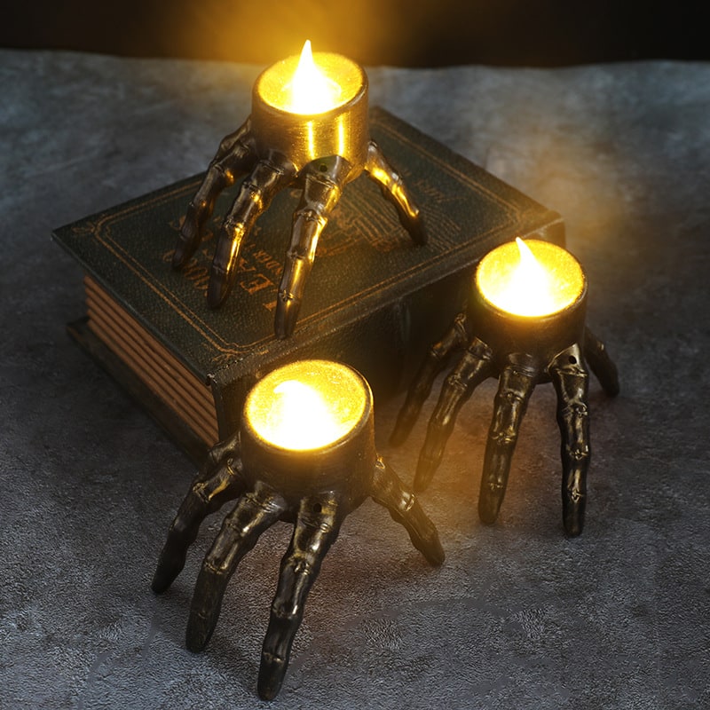 Halloween świeczka LED Czaszka i Dłoń Szkieletu Dekoracyjna z Płomieniem na Imprezę