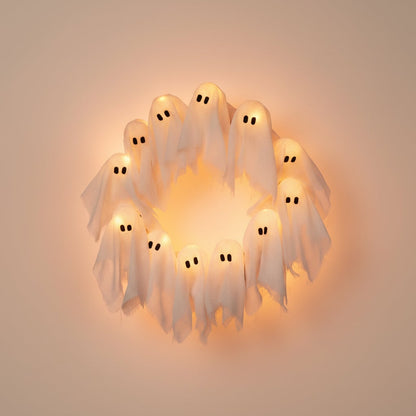 Halloween Wieniec na Drzwi ze świecącymi Duszkami LED i Gazą