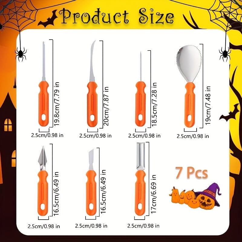 Halloween Zestaw Narzędzi do Wycinania Dyni 7 Elementów ze Stali Nierdzewnej Noz