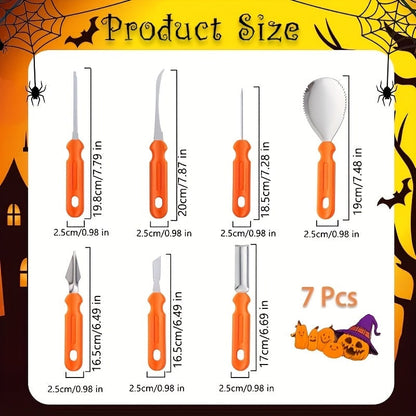 Halloween Zestaw Narzędzi do Wycinania Dyni 7 Elementów ze Stali Nierdzewnej Noz