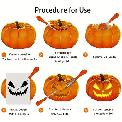 Halloween Zestaw Narzędzi do Wycinania Dyni 7 Elementów ze Stali Nierdzewnej Noz