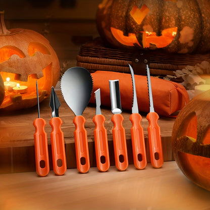 Halloween Zestaw Narzędzi do Wycinania Dyni ze Stali Nierdzewnej 7 Szt. z Torbą