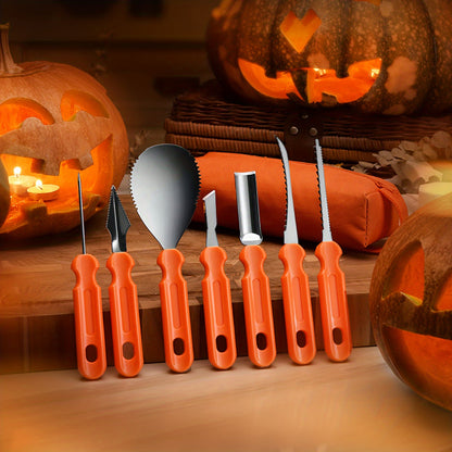 Halloween Zestaw Narzędzi do Wycinania Dyni ze Stali Nierdzewnej 7 Szt. z Torbą