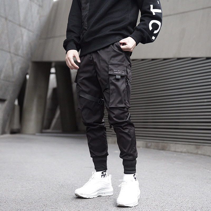 Joggery męskie techwear - kieszenie cargo, regulowane paski