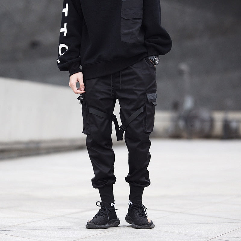 Joggery męskie techwear - kieszenie cargo, regulowane paski