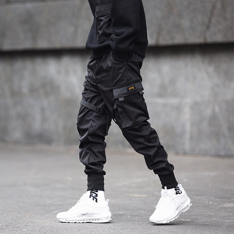 Joggery męskie techwear - kieszenie cargo, regulowane paski