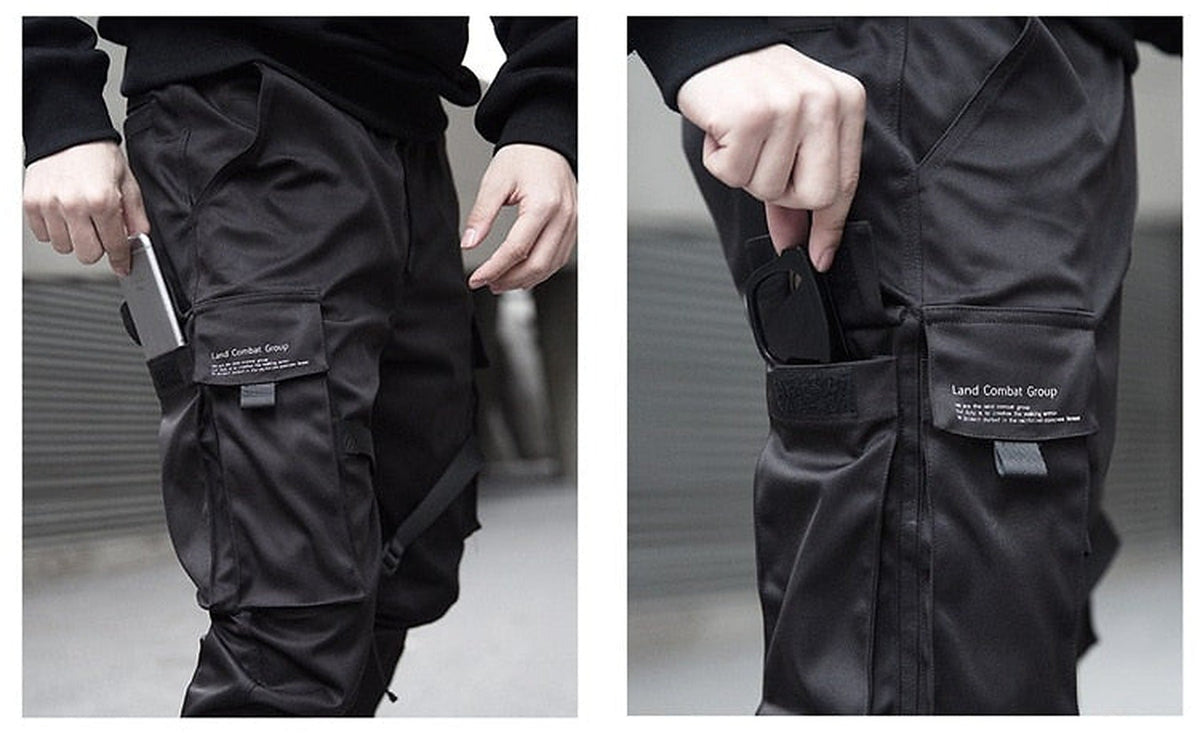 Joggery męskie techwear - kieszenie cargo, regulowane paski