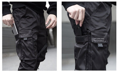 Joggery męskie techwear - kieszenie cargo, regulowane paski