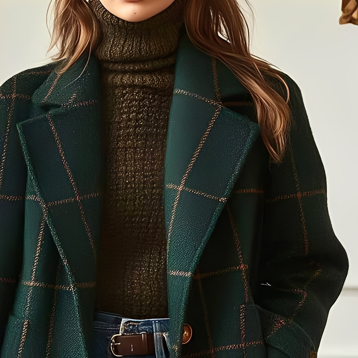 Kobiecy Płaszcz Zimowy w Kratkę - Ponadczasowa Elegancja