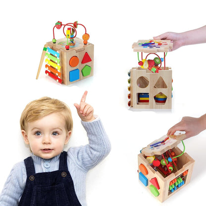 Kostka Aktywności Montessori 8w1 dla Maluchów - Drewniana Zabawka