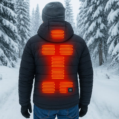 Kurtka Zimowa Męska Podgrzewana Elektryczna z Kapturem i Regulacją Temperatury USB Ogrzewana