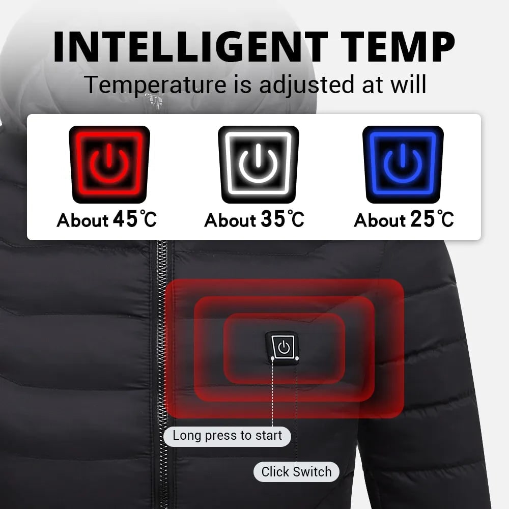 Kurtka Zimowa Męska Podgrzewana Elektryczna z Kapturem i Regulacją Temperatury USB Ogrzewana