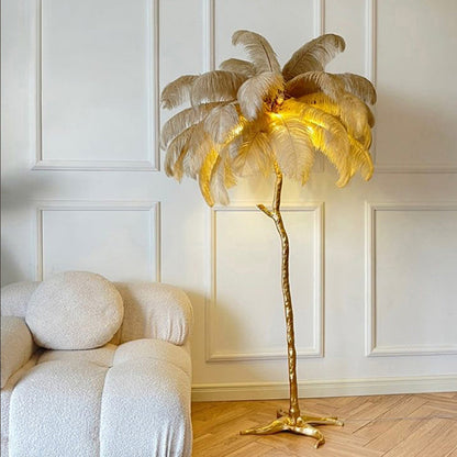 Lampa Podłogowa z Piór Strusia - Luksusowy Design do Wnętrz