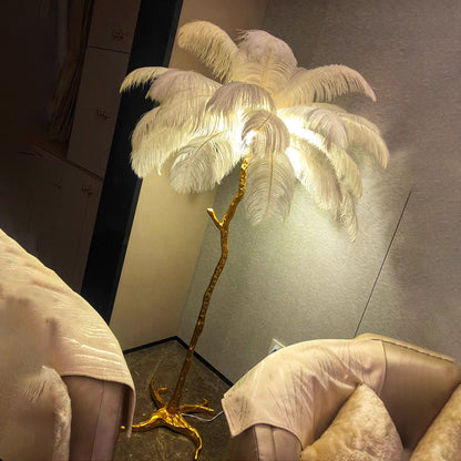Lampa Podłogowa z Piór Strusia - Luksusowy Design do Wnętrz