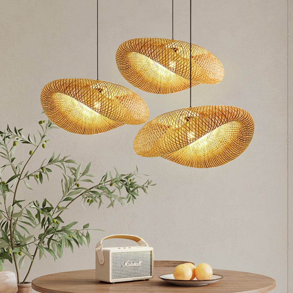 Lampa sufitowa LED pleciona bambusowa naturalne wykończenie