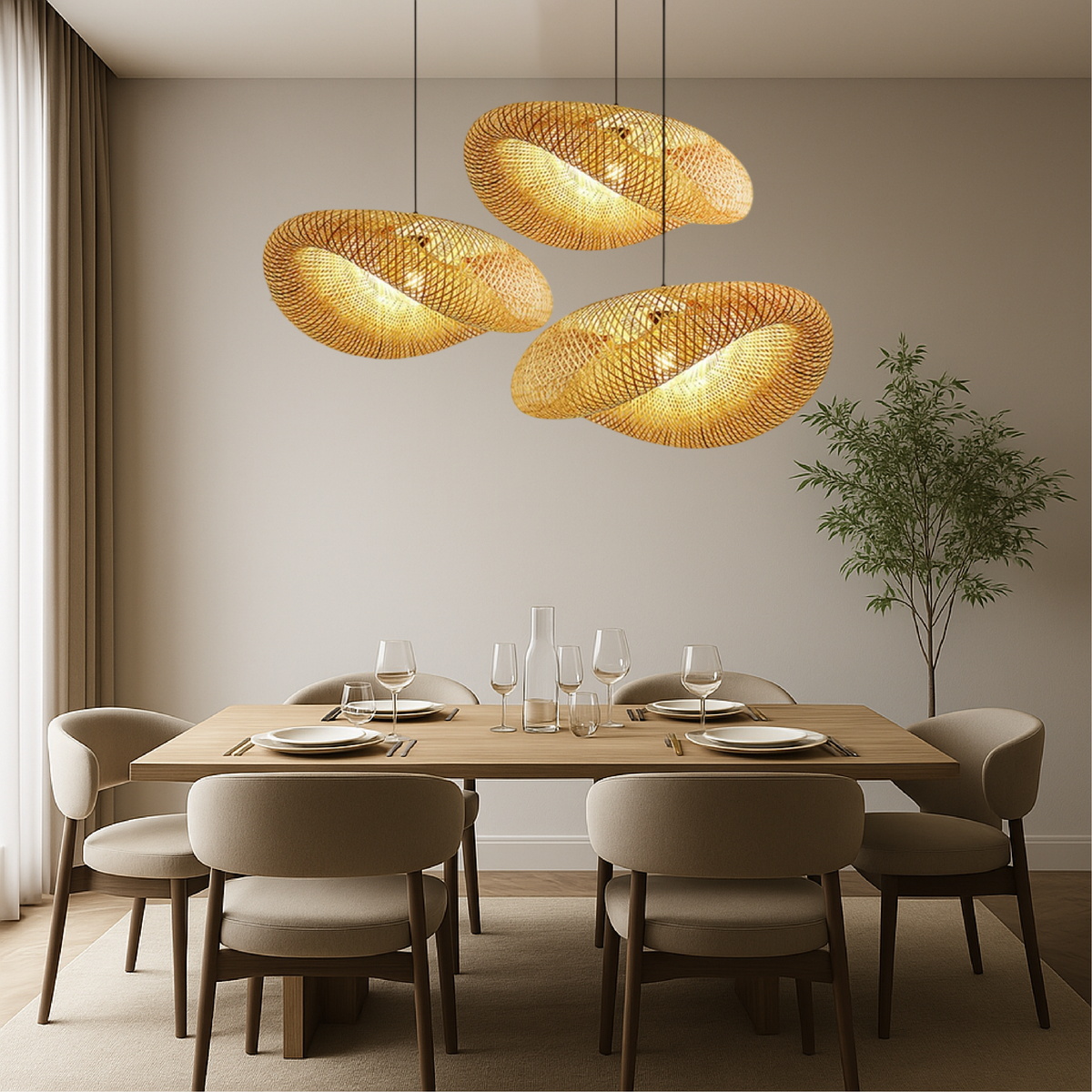 Lampa sufitowa LED pleciona bambusowa naturalne wykończenie