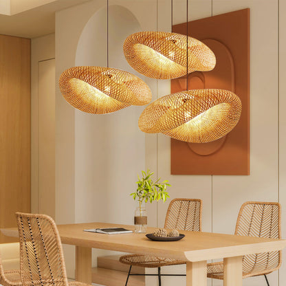 Lampa sufitowa LED pleciona bambusowa naturalne wykończenie