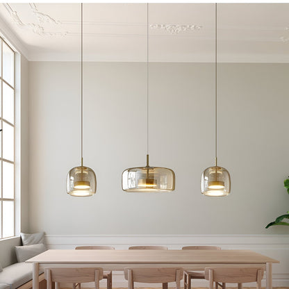 Lampa sufitowa w stylu retro z potrójnym kloszem szklanym i regulowanym oświetleniem LED