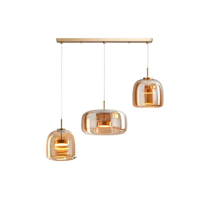 Lampa sufitowa w stylu retro z potrójnym kloszem szklanym i regulowanym oświetleniem LED