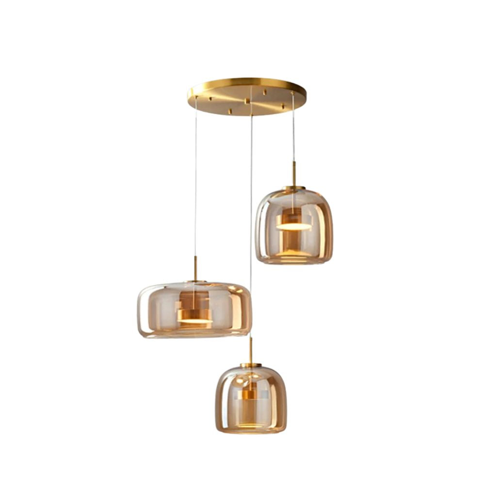 Lampa sufitowa w stylu retro z potrójnym kloszem szklanym i regulowanym oświetleniem LED