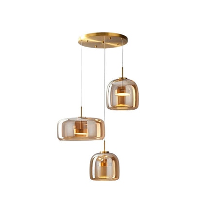 Lampa sufitowa w stylu retro z potrójnym kloszem szklanym i regulowanym oświetleniem LED