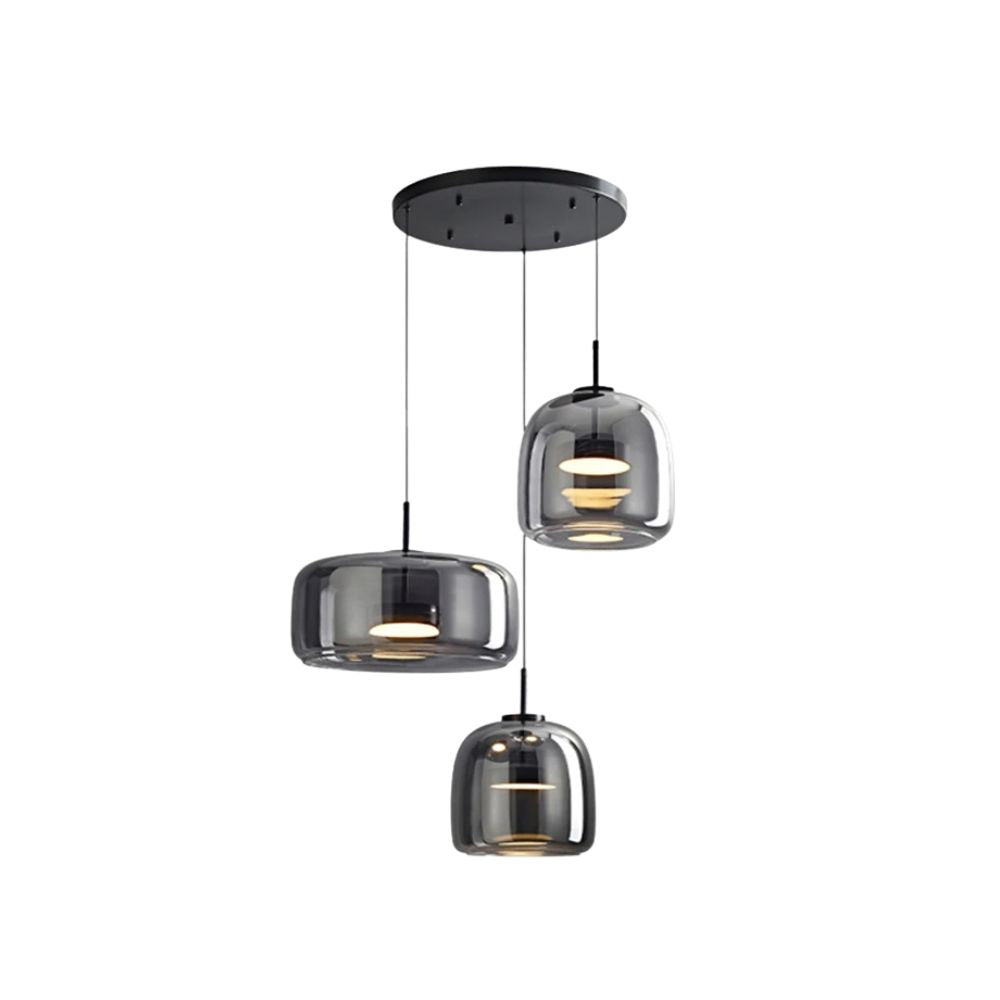 Lampa sufitowa w stylu retro z potrójnym kloszem szklanym i regulowanym oświetleniem LED