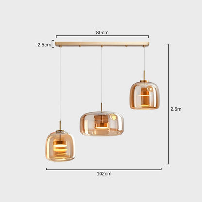 Lampa sufitowa w stylu retro z potrójnym kloszem szklanym i regulowanym oświetleniem LED