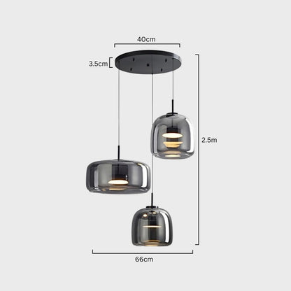 Lampa sufitowa w stylu retro z potrójnym kloszem szklanym i regulowanym oświetleniem LED