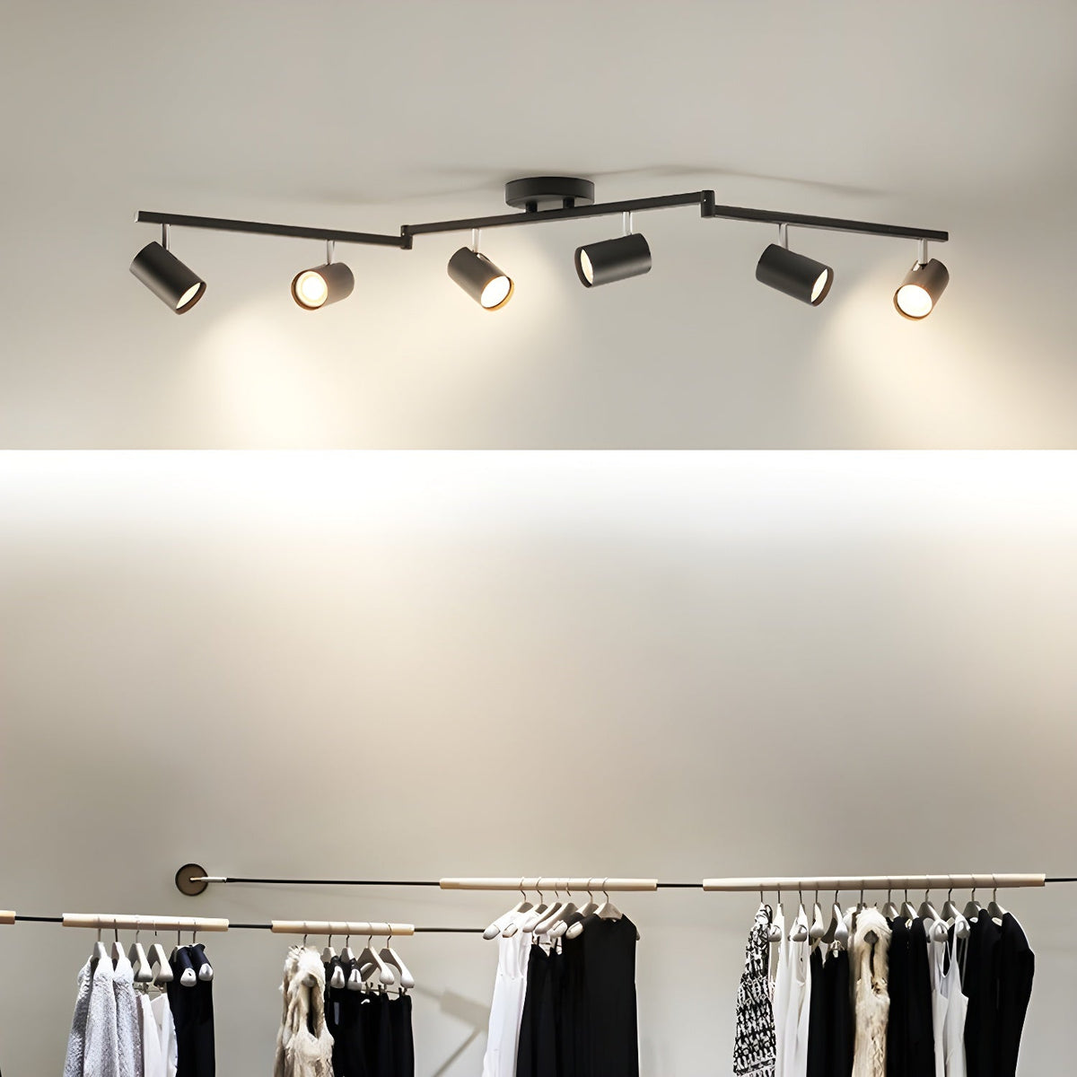 Lampa sufitowa z wieloma głowicami i regulowanymi reflektorami LED