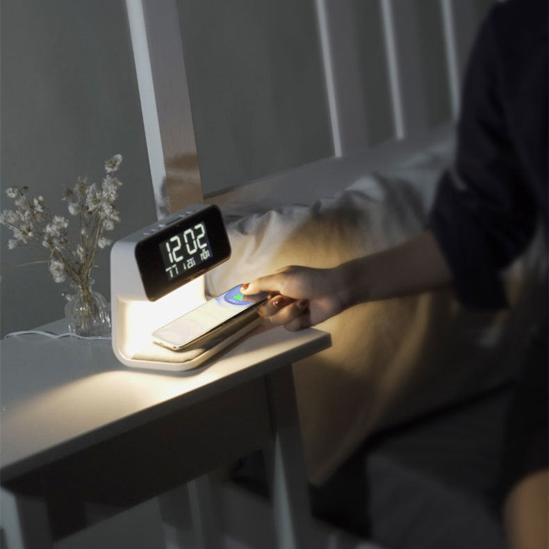 Lampka Nocna z Zegarem Cyfrowym i Ładowaniem Bezprzewodowym