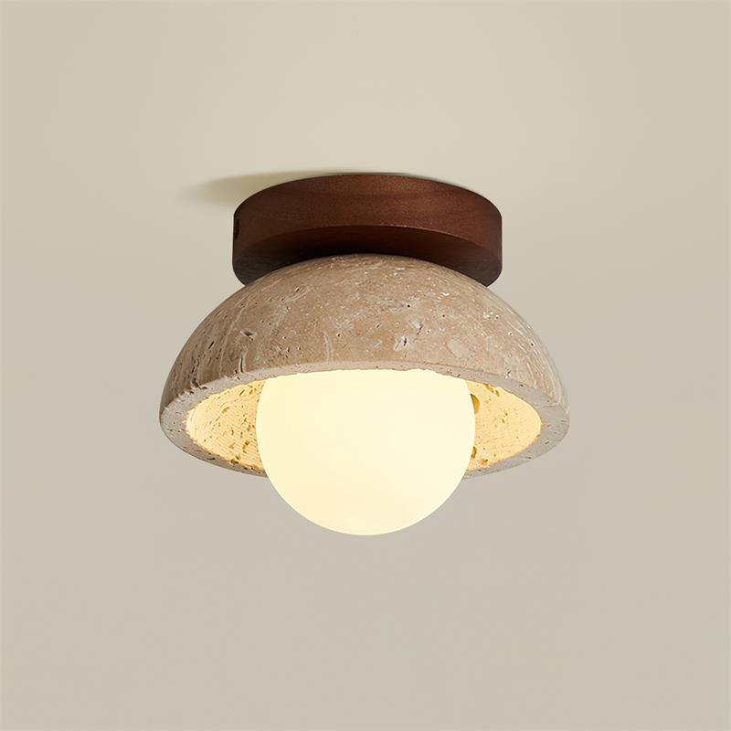 Luksusowa lampa sufitowa z kamienia piedra z opalowym kloszem
