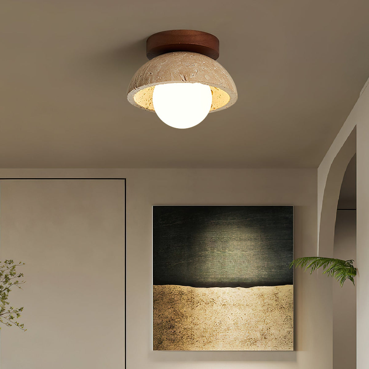Luksusowa lampa sufitowa z kamienia piedra z opalowym kloszem