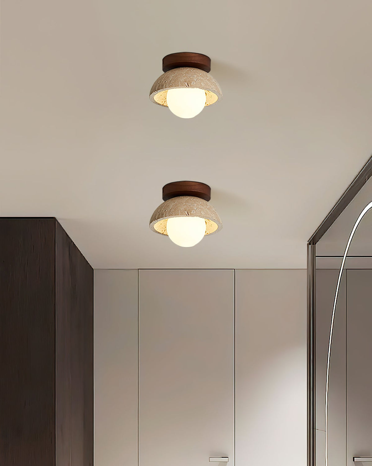 Luksusowa lampa sufitowa z kamienia piedra z opalowym kloszem
