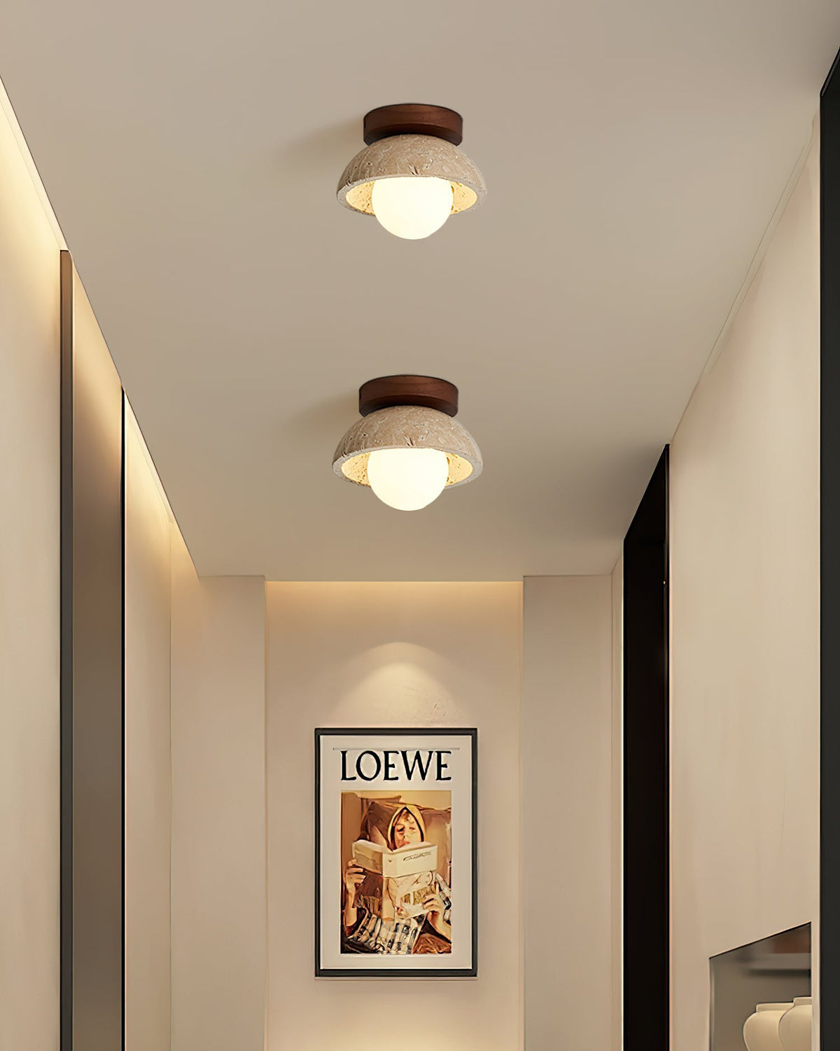 Luksusowa lampa sufitowa z kamienia piedra z opalowym kloszem