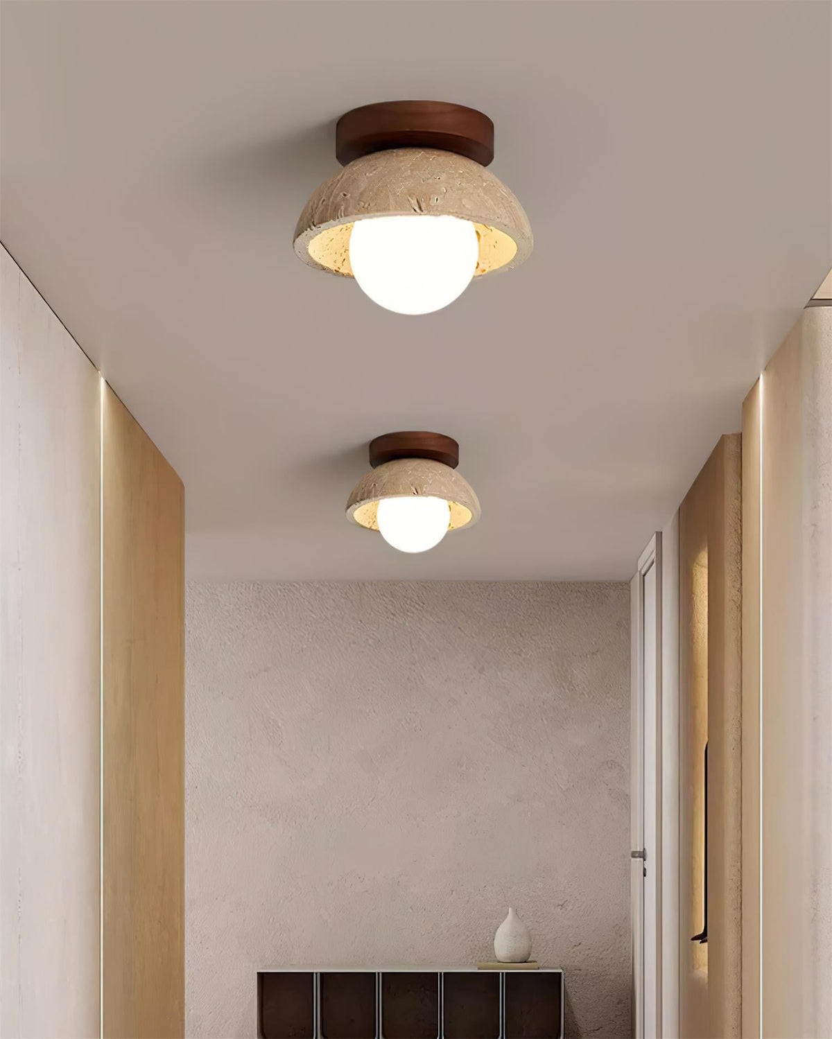 Luksusowa lampa sufitowa z kamienia piedra z opalowym kloszem