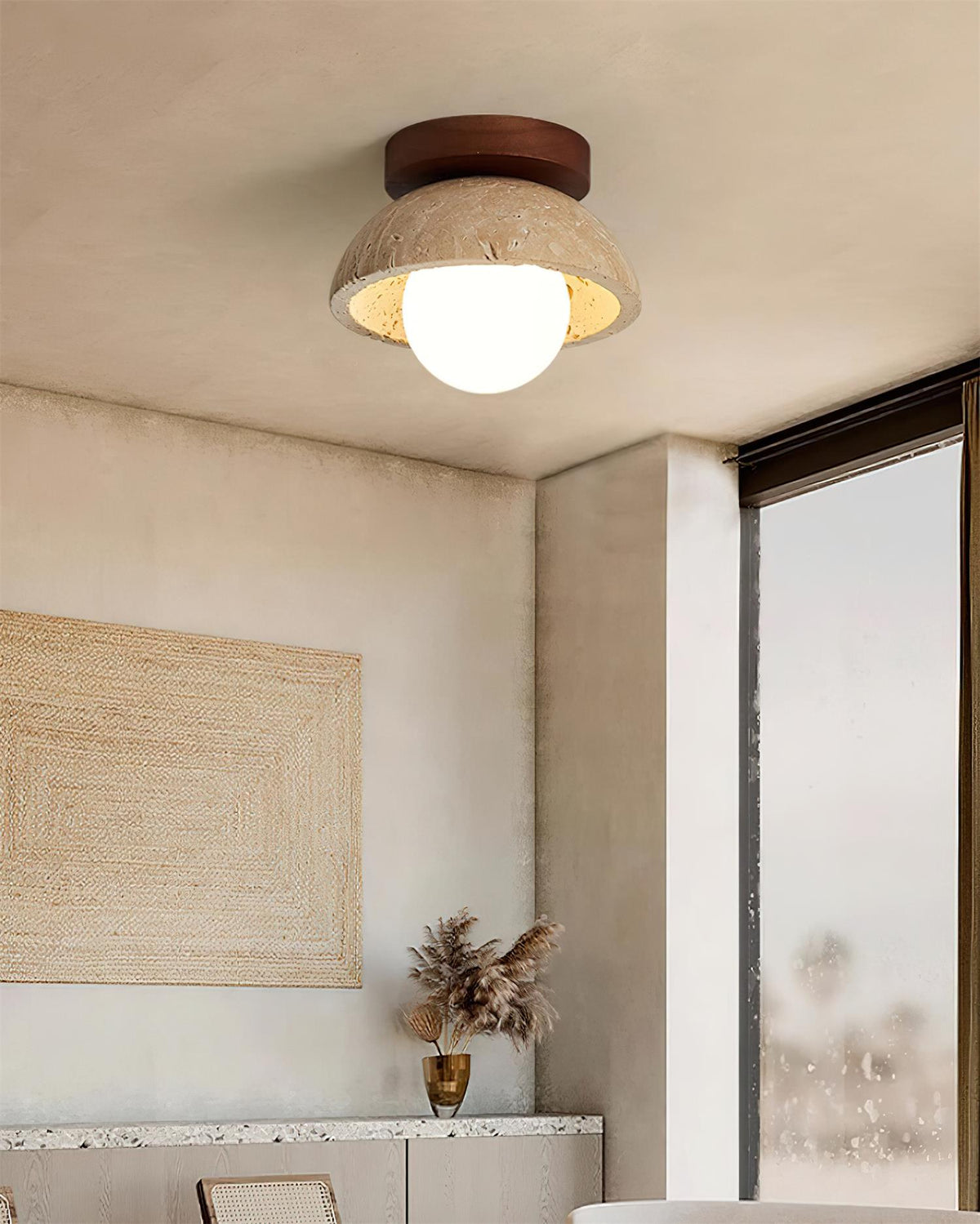 Luksusowa lampa sufitowa z kamienia piedra z opalowym kloszem