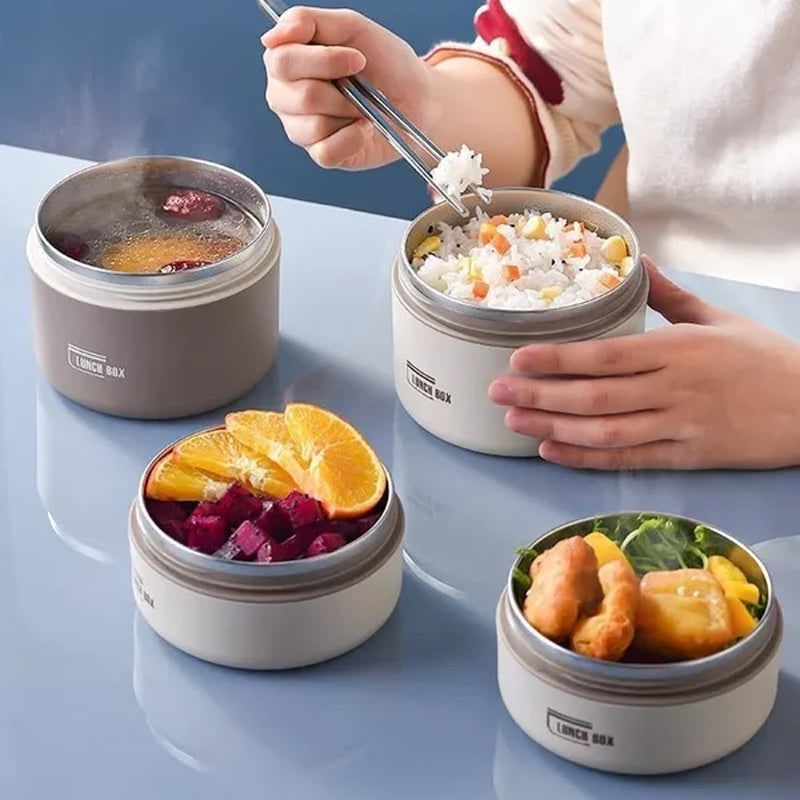 Lunch Box z Termosem Obiadowym ze Stali Nierdzewnej Składany Uchwyt i Torba Termiczna