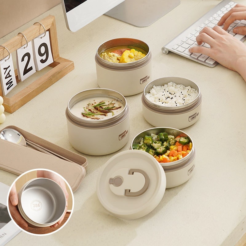 Lunch Box z Termosem Obiadowym ze Stali Nierdzewnej Składany Uchwyt i Torba Termiczna