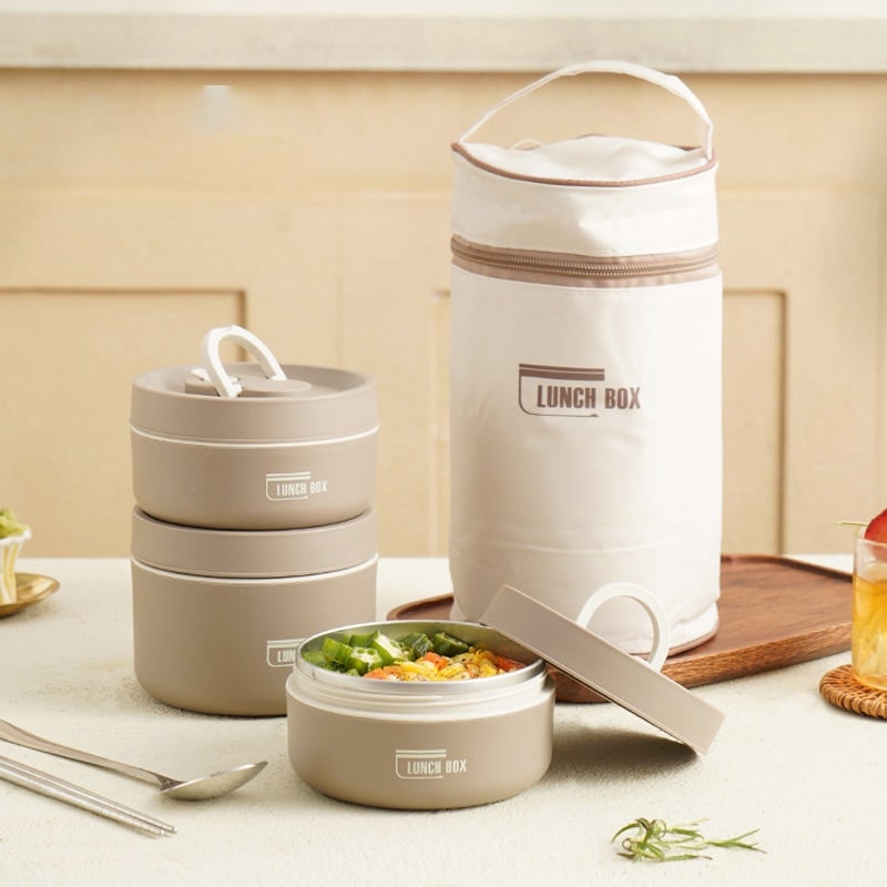 Lunch Box z Termosem Obiadowym ze Stali Nierdzewnej Składany Uchwyt i Torba Termiczna