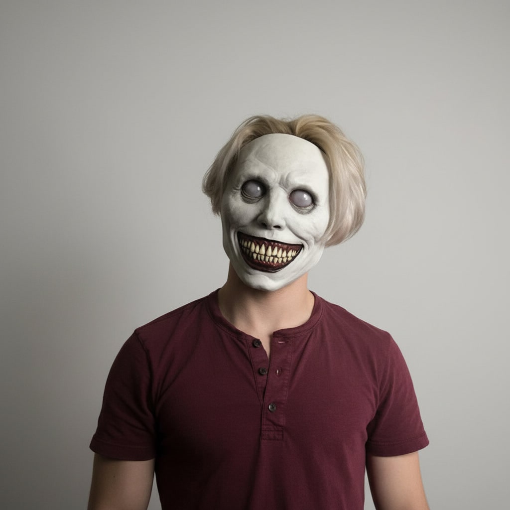 Maska na Halloween Demon Przerażający Uśmiech Lateksowa Pełnotwarzowa z Elastycznym Paskiem