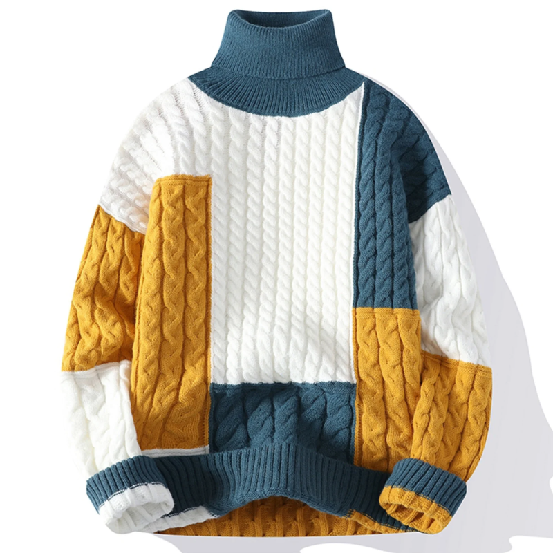 Męski Golf Patchworkowy Ciepły i Stylowy