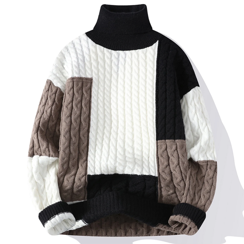 Męski Golf Patchworkowy Ciepły i Stylowy