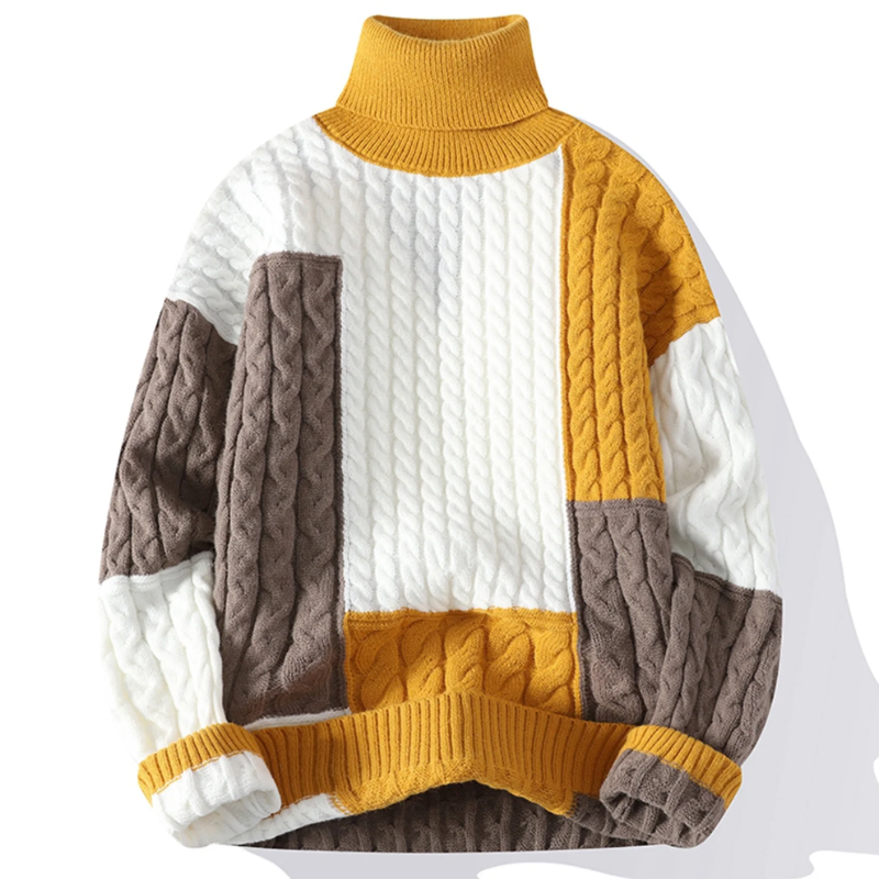 Męski Golf Patchworkowy Ciepły i Stylowy