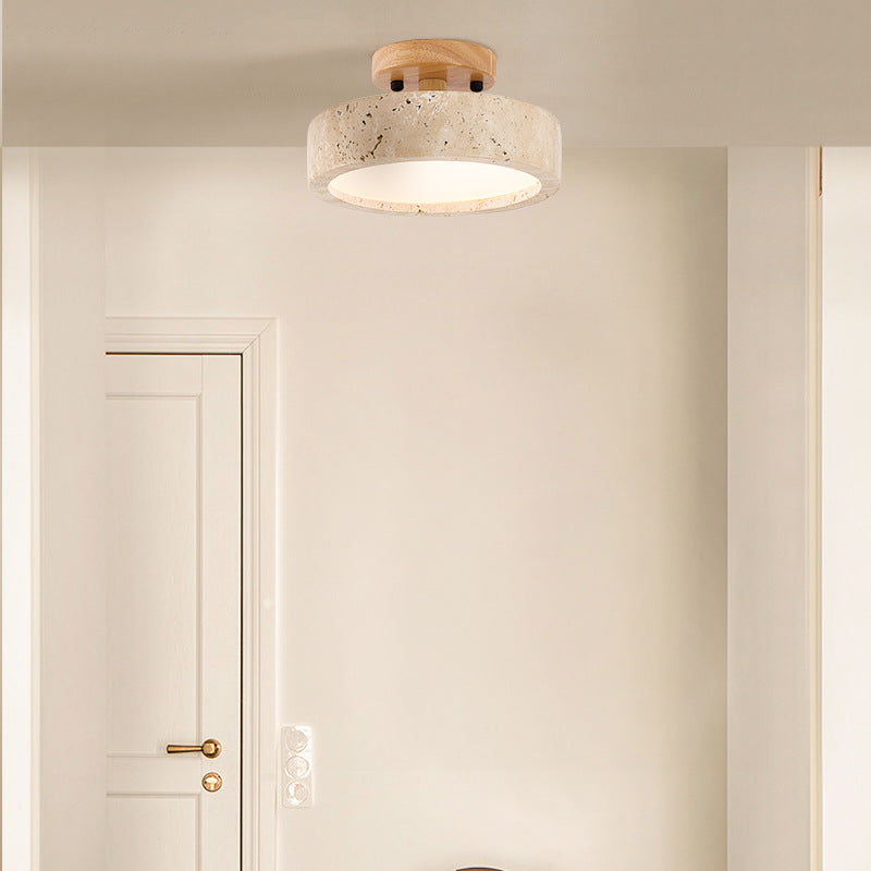 Naturalna lampa sufitowa LED z trawertynu okrągła wpuszczana